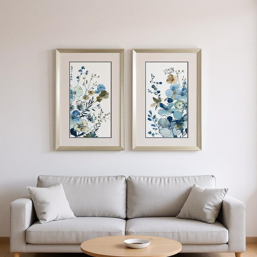 Set Of Two Blue Blossoming Silver Framed Wall Art HomeRoots
