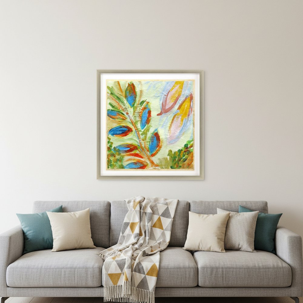 Vibrant Green And Yellow Modern Floral Giclee Silver Framed Wall Art HomeRoots