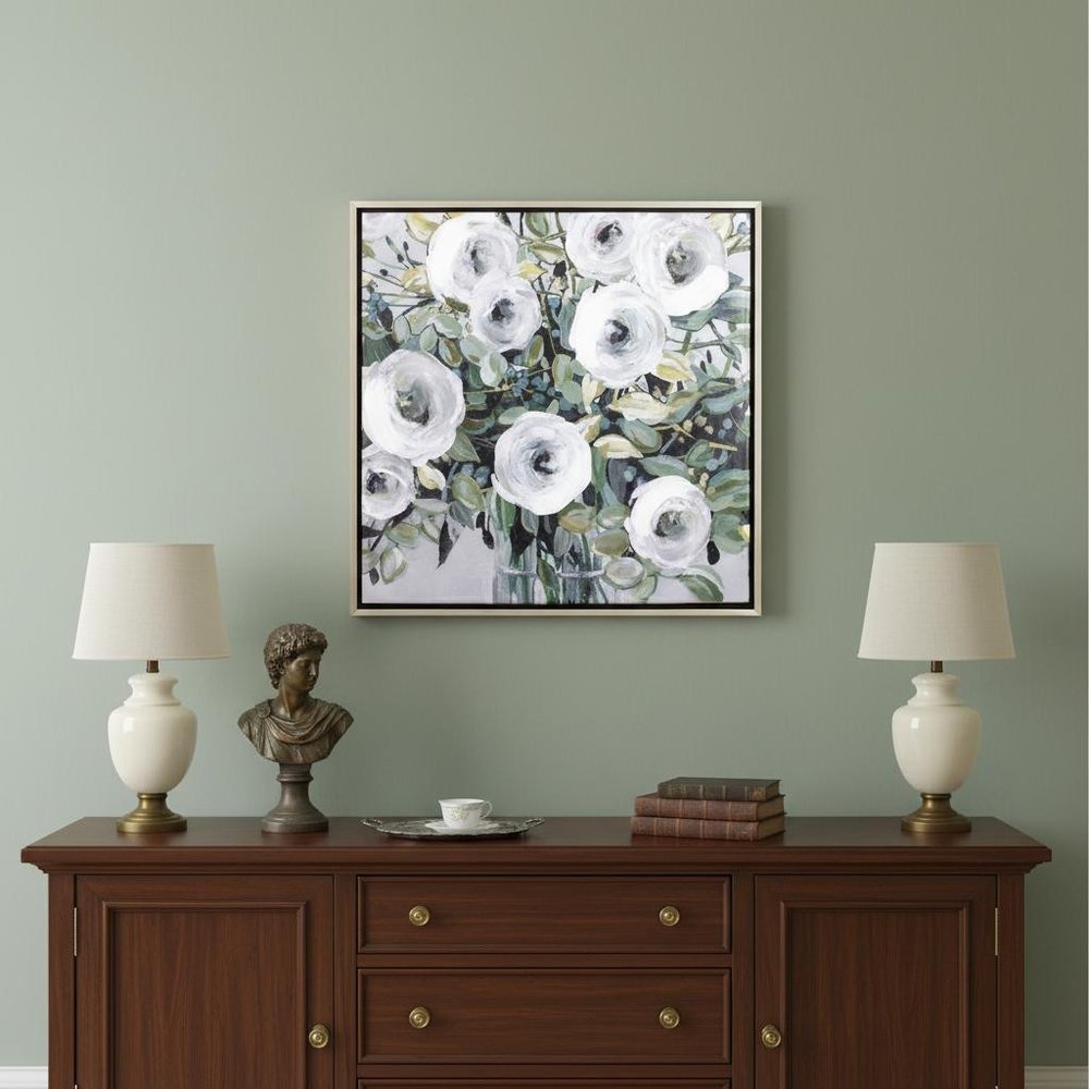 White Rose Parade Silver Floater Frame Wall Art HomeRoots