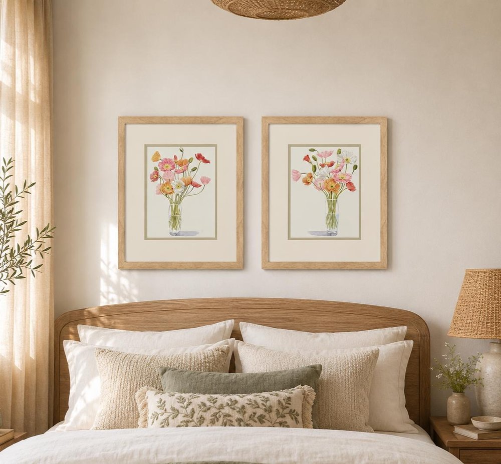 Set Of Two Wiry Poppies Brown Framed Wall Art