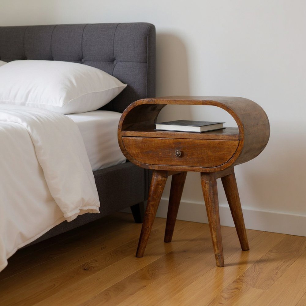 21" Brown Solid Wood Oval One Drawer Nightstand HomeRoots