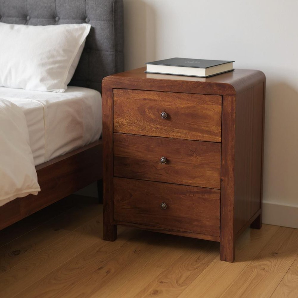 24" Chestnut Solid Wood Three Drawer Nightstand HomeRoots