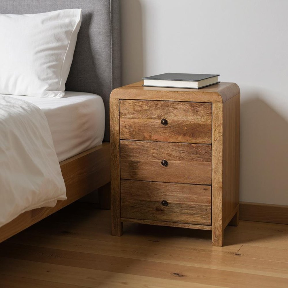 24" Oak Solid Wood Three Drawer Nightstand HomeRoots