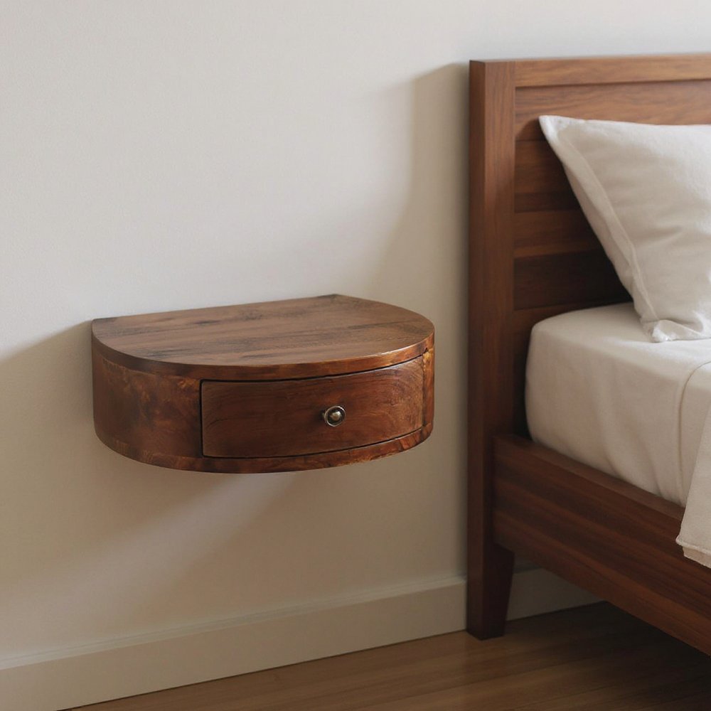 22" Brown Solid Wood One Drawer Floating Nightstand HomeRoots