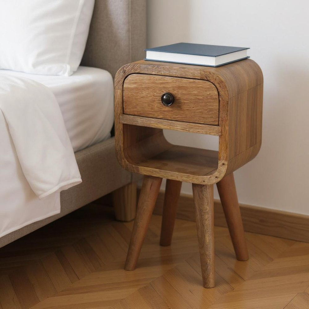 16" Oak Solid Wood Square One Drawer Nightstand HomeRoots