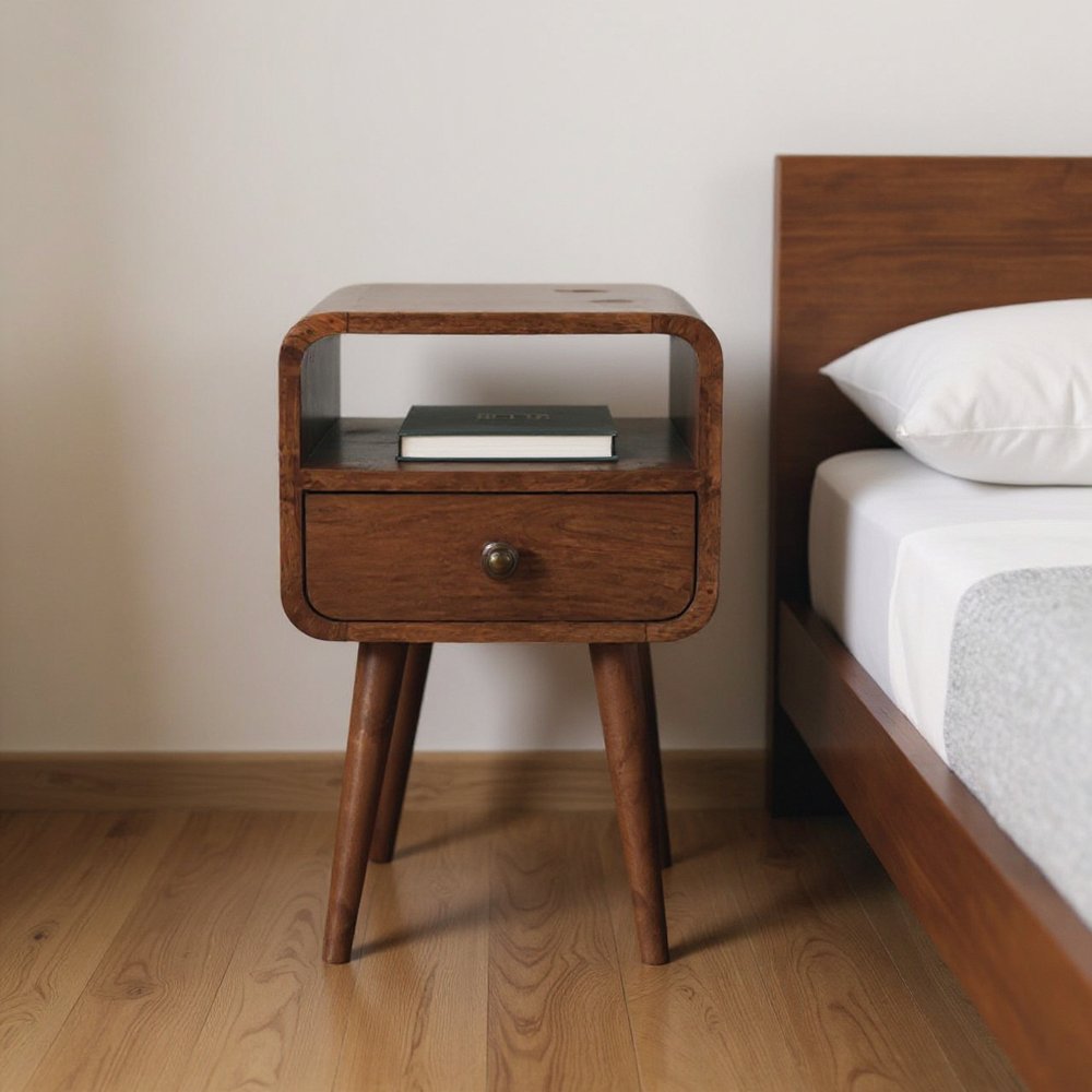 22" Brown Solid Wood Square One Drawer Nightstand HomeRoots