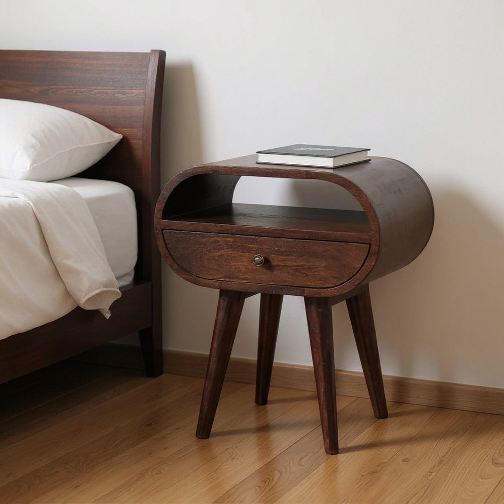 21" Walnut Solid Wood Oval One Drawer Nightstand HomeRoots