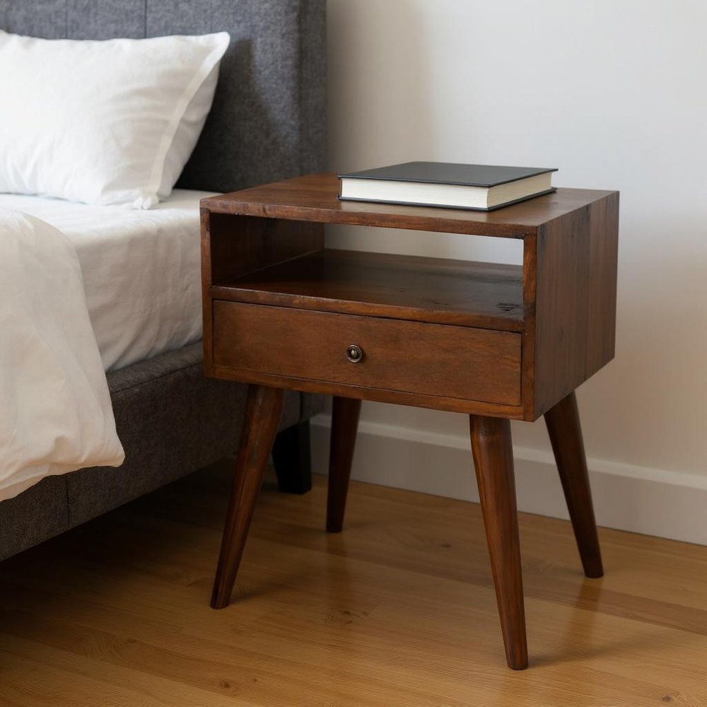22" Chestnut Solid Wood One Drawer Nightstand HomeRoots