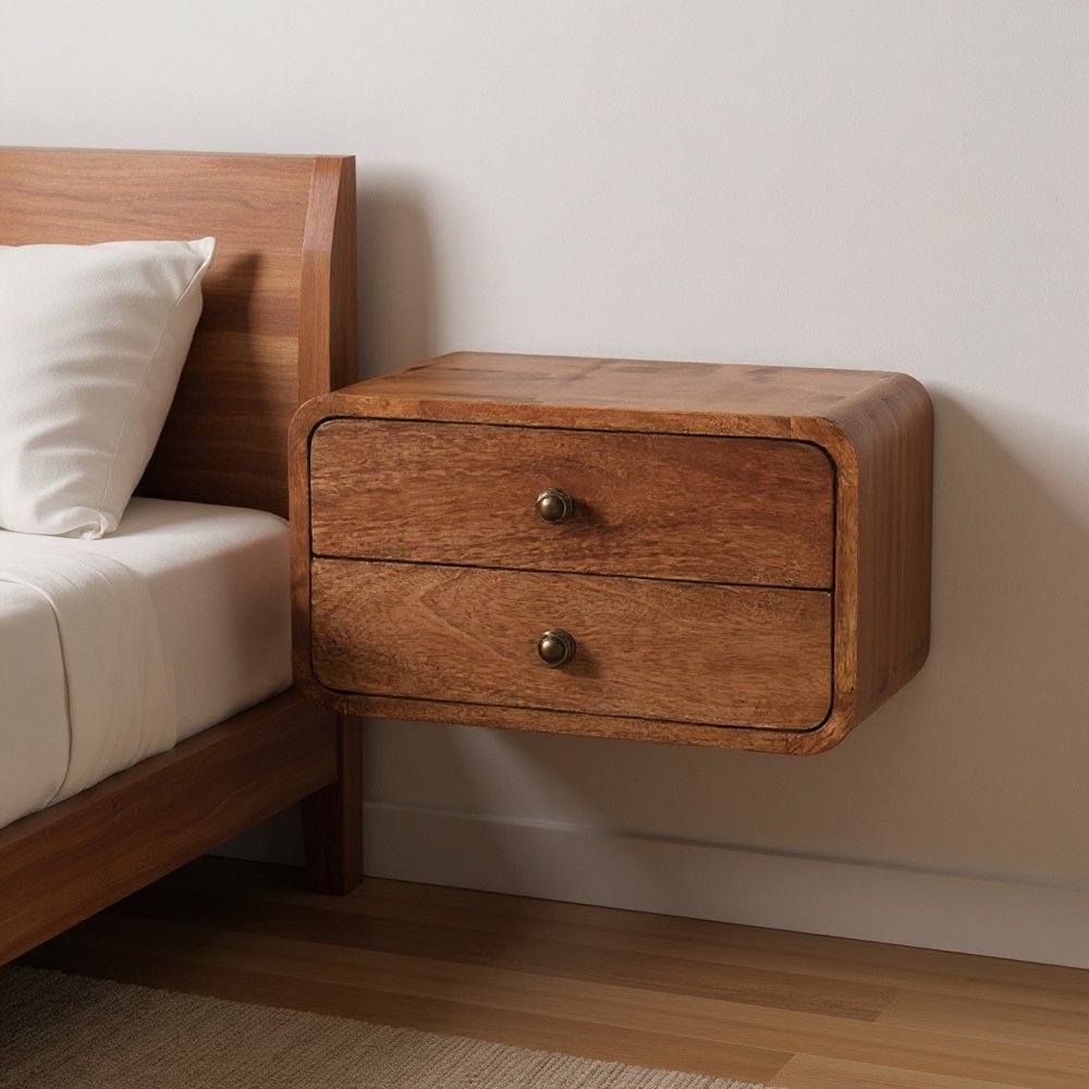 18" Brown Solid Wood Two Drawer Floating Nightstand HomeRoots