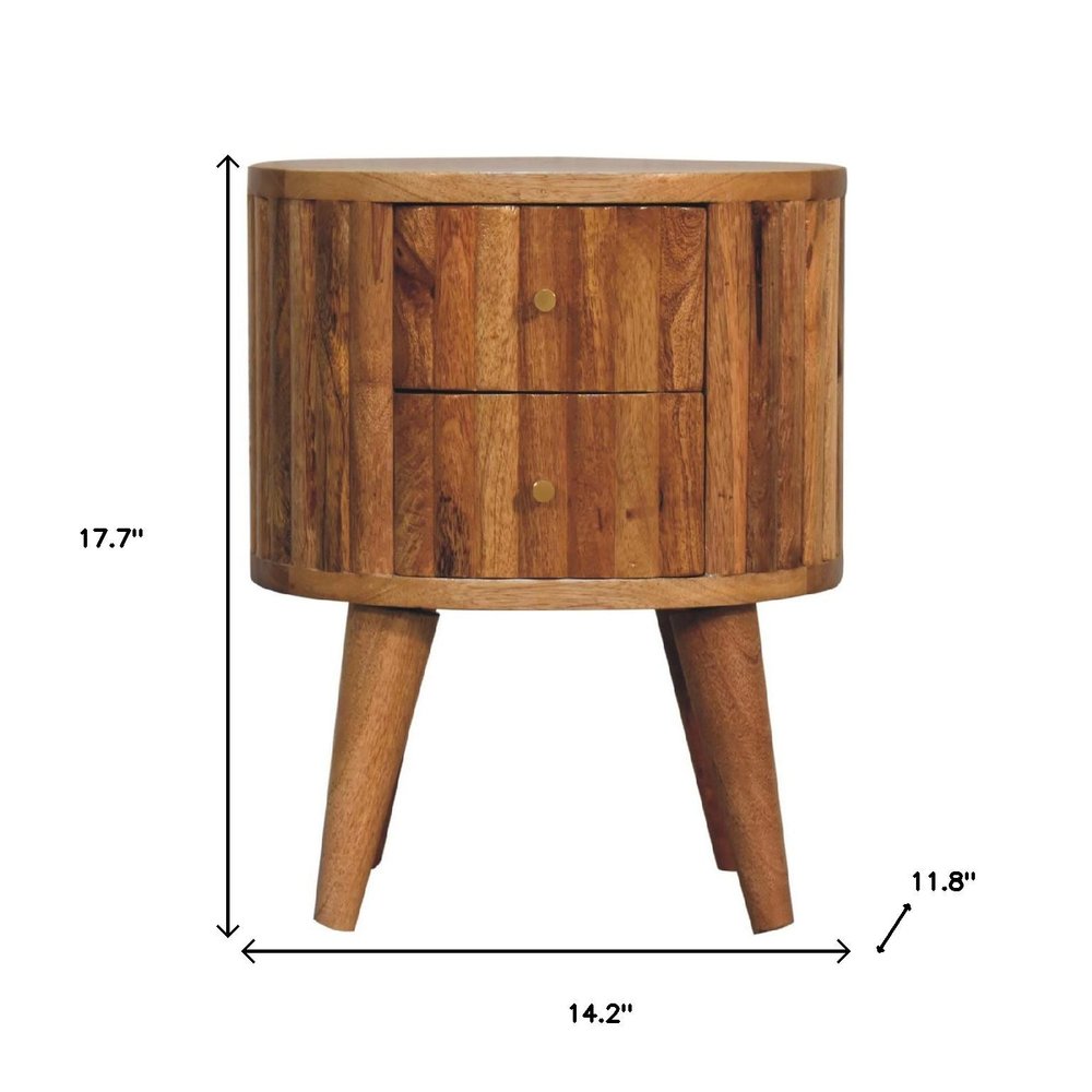 18" Natural Solid Wood Oval Two Drawer Nightstand HomeRoots
