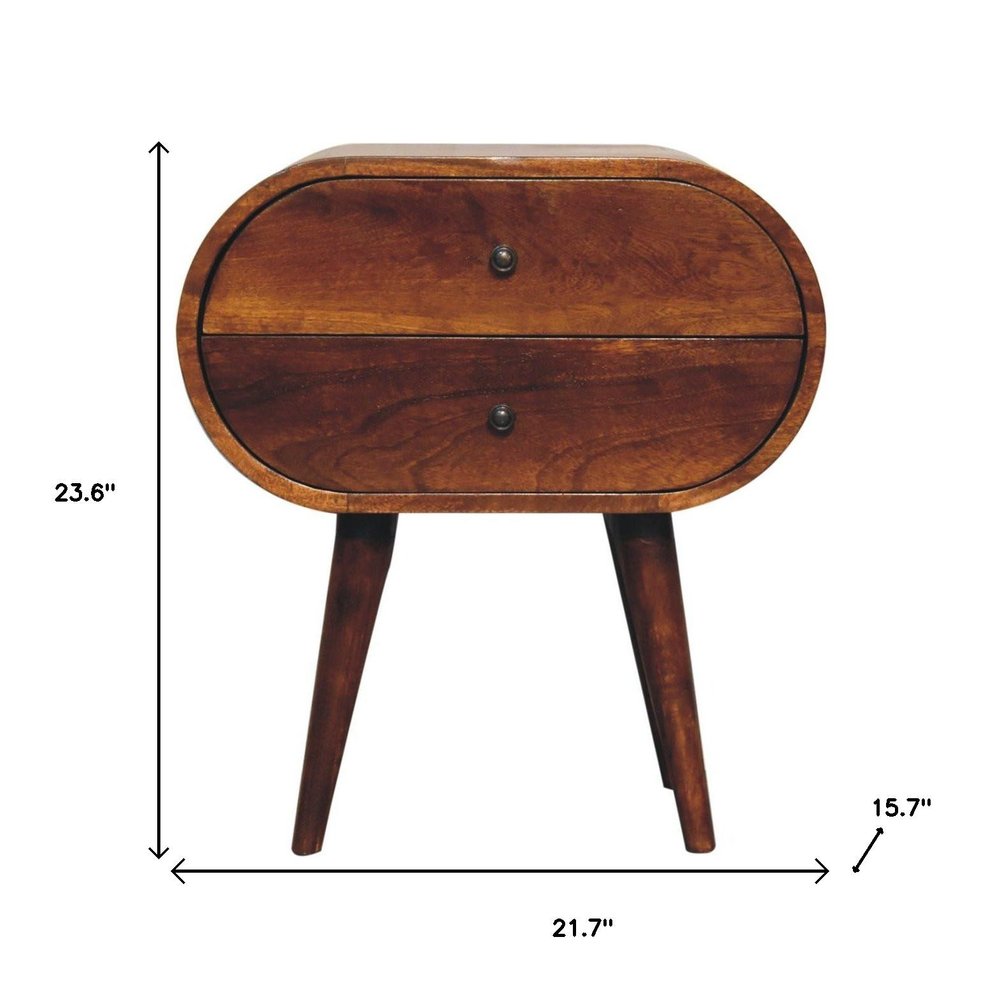 24" Chestnut Solid Wood Oval Two Drawer Nightstand HomeRoots