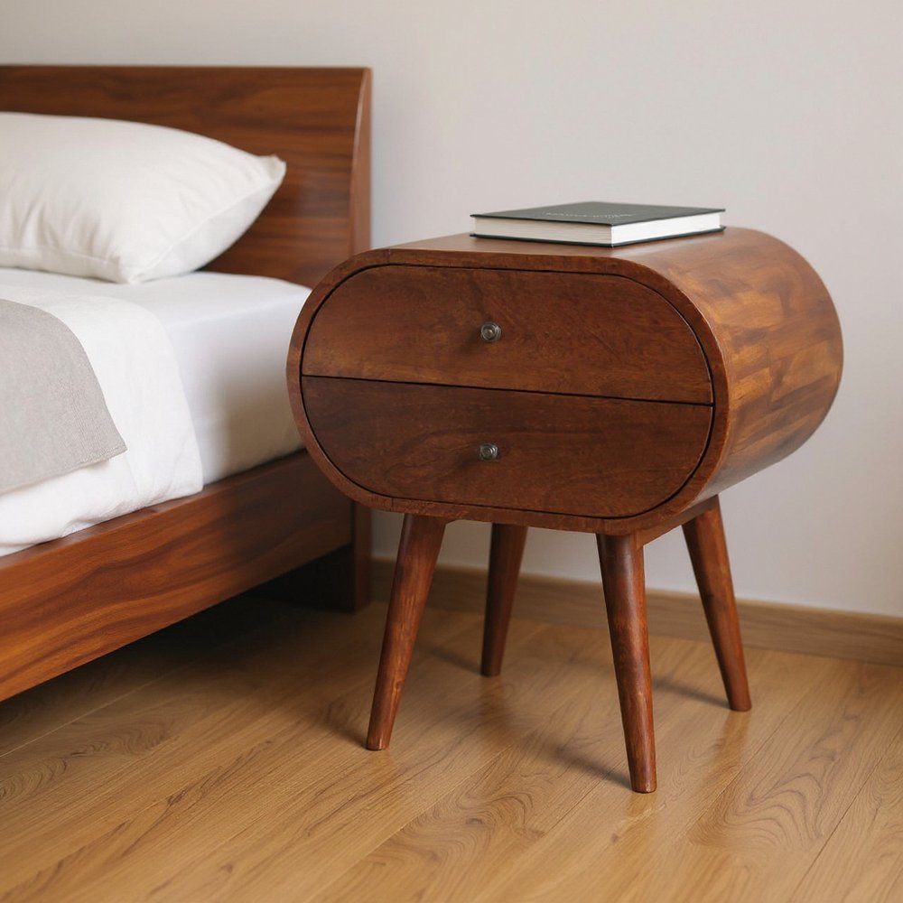 24" Chestnut Solid Wood Oval Two Drawer Nightstand HomeRoots