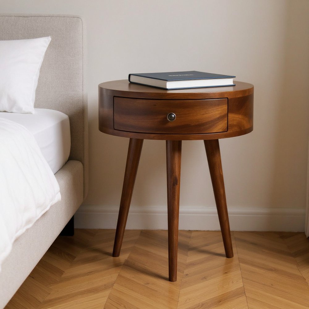 21" Brown Solid Wood Round One Drawer Nightstand HomeRoots