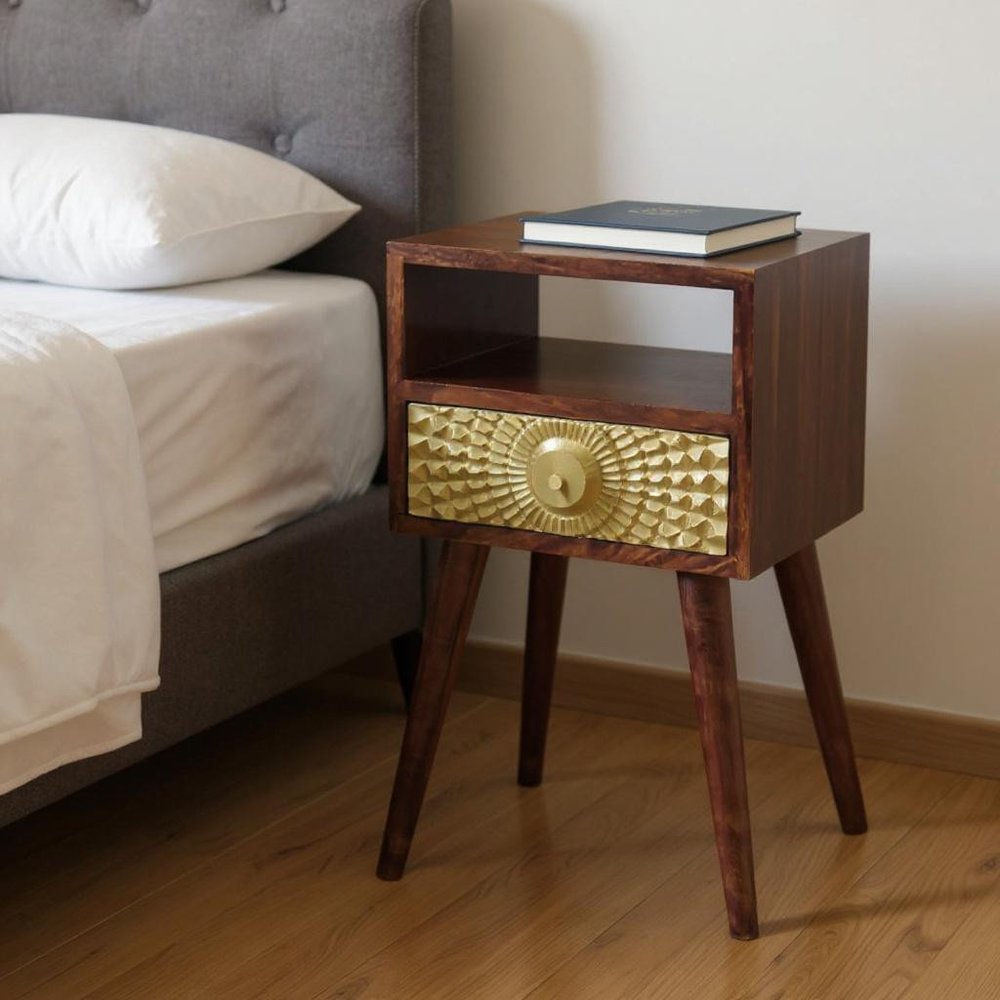 23" Chestnut Solid Wood Square One Drawer Nightstand HomeRoots