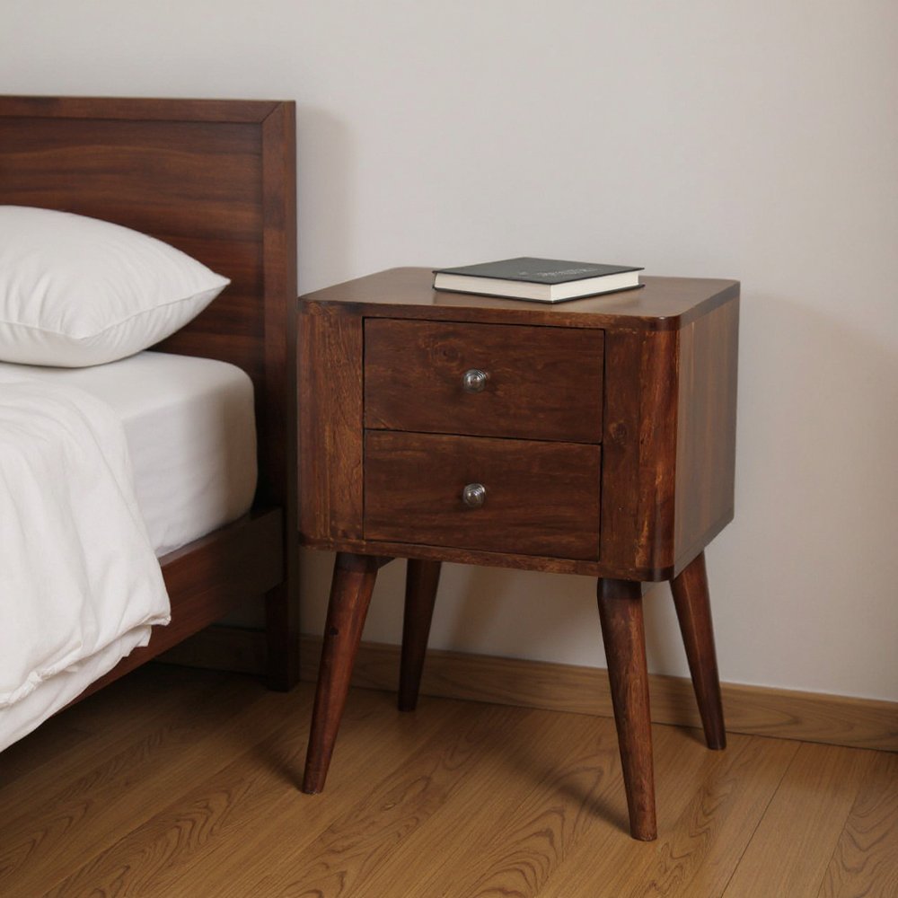 24" Chestnut Solid Wood Square Two Drawer Nightstand HomeRoots