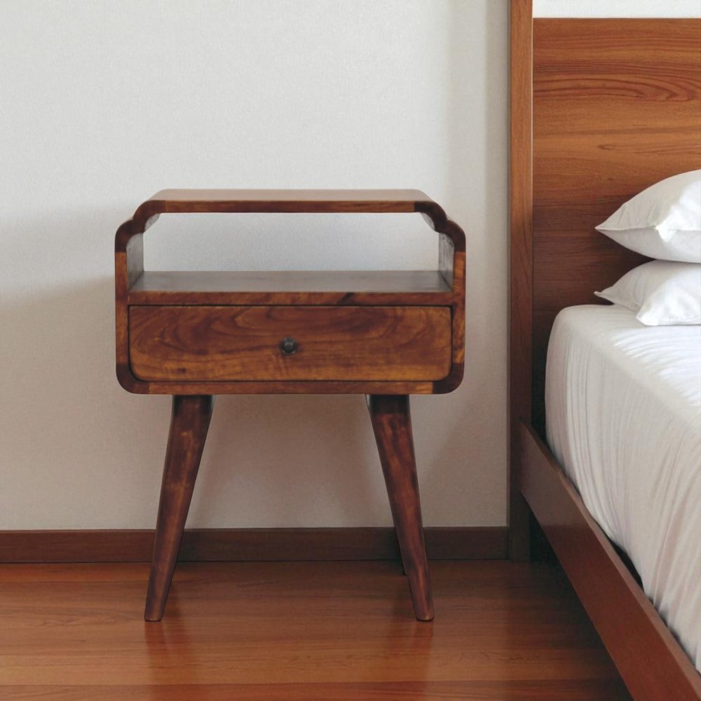 22" Chestnut Solid Wood Oval One Drawer Nightstand HomeRoots