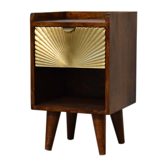 20" Chestnut And Gold Solid Wood Carved Geometric One Drawer Nightstand HomeRoots
