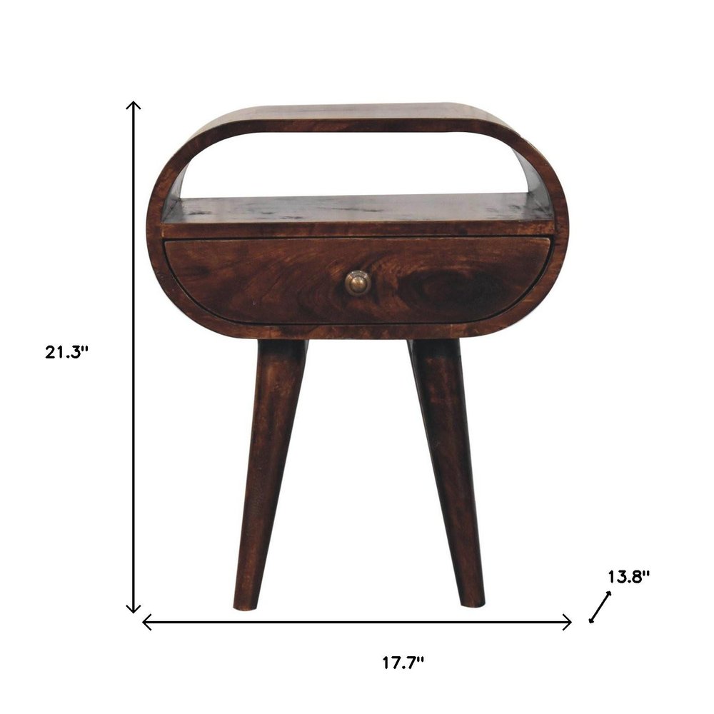 21" Walnut Solid Wood Oval One Drawer Nightstand HomeRoots