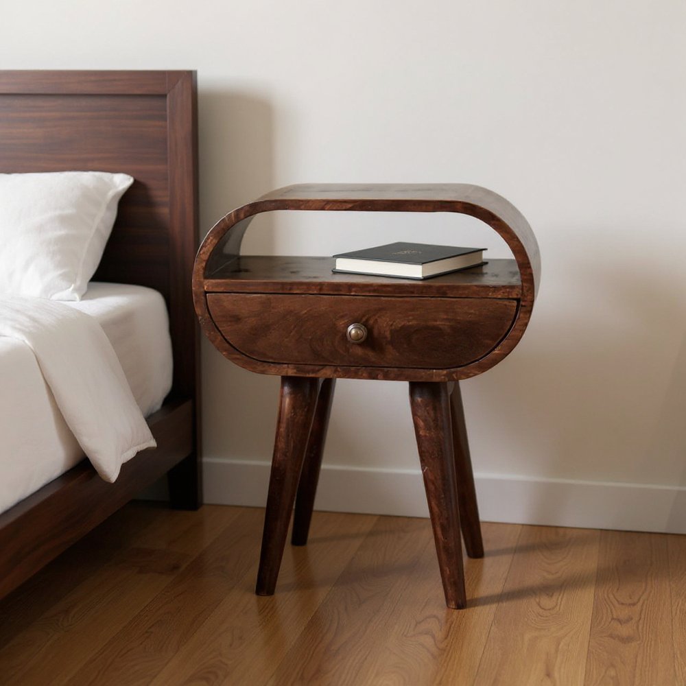 21" Walnut Solid Wood Oval One Drawer Nightstand HomeRoots