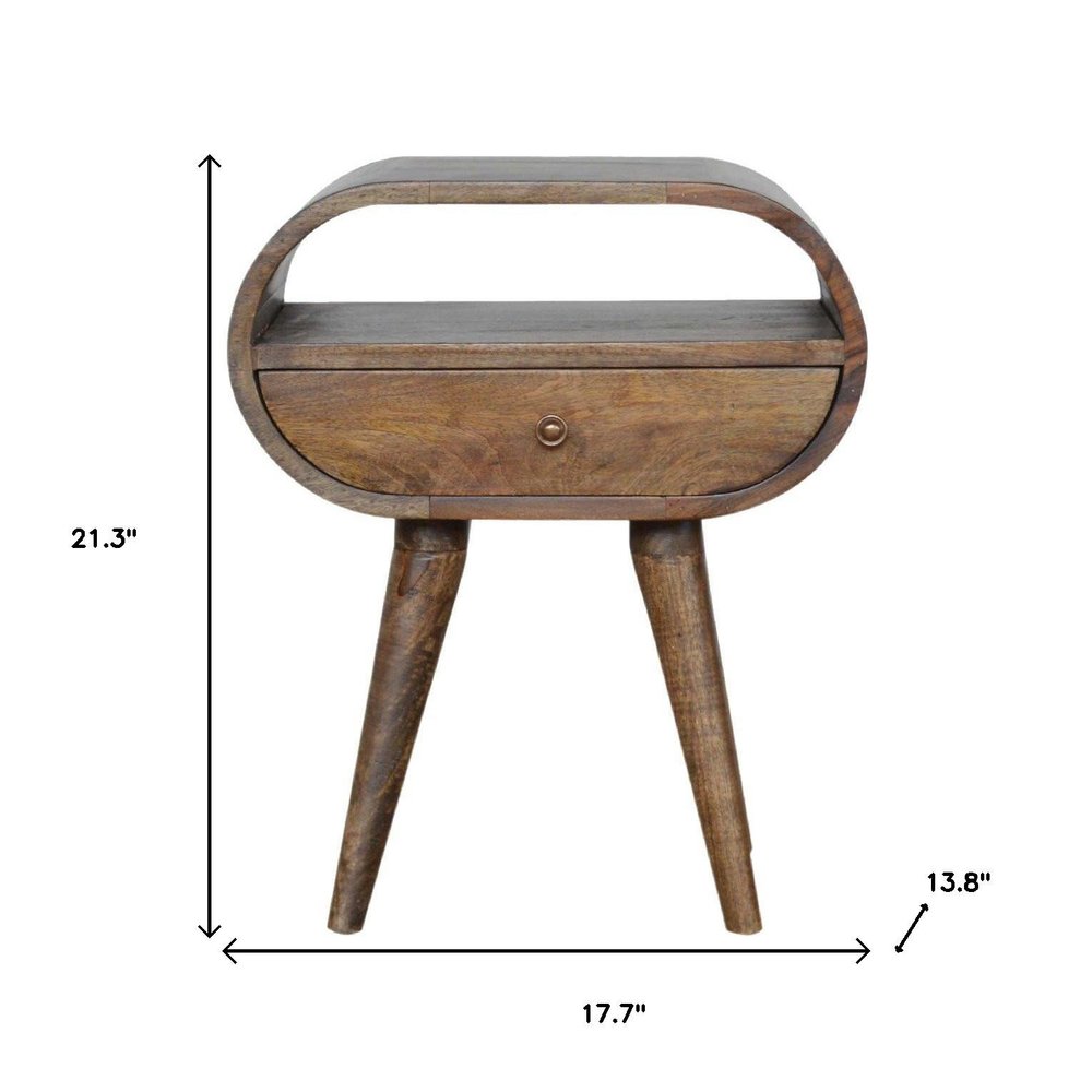 21" Light Brown Solid Wood Round One Drawer Nightstand HomeRoots