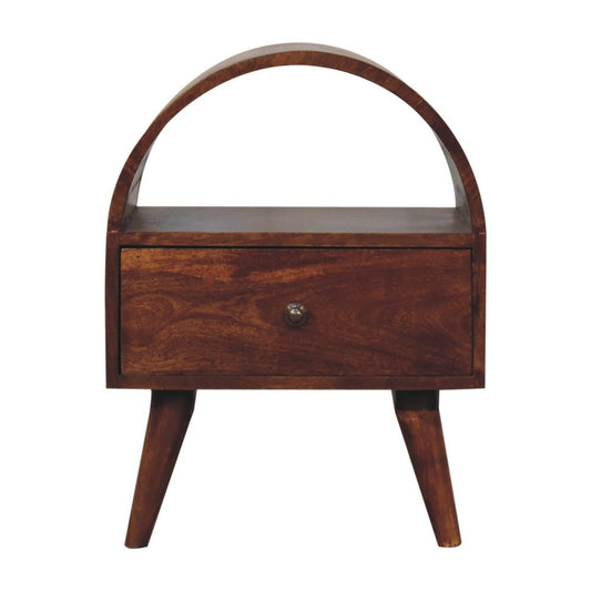 24" Chestnut Solid Wood Oval Top One Drawer Nightstand HomeRoots