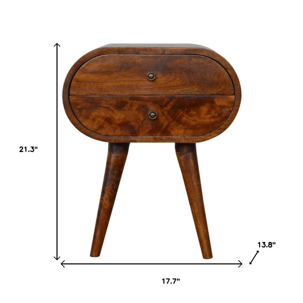 21" Chestnut Solid Wood Oval Two Drawer Nightstand HomeRoots