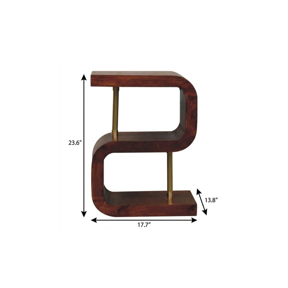 24" Chestnut And Gold Solid Wood Curved Nightstand HomeRoots