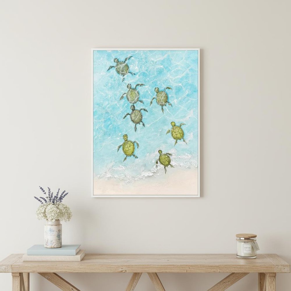 Swimming Turtles I White Framed Wall Art HomeRoots