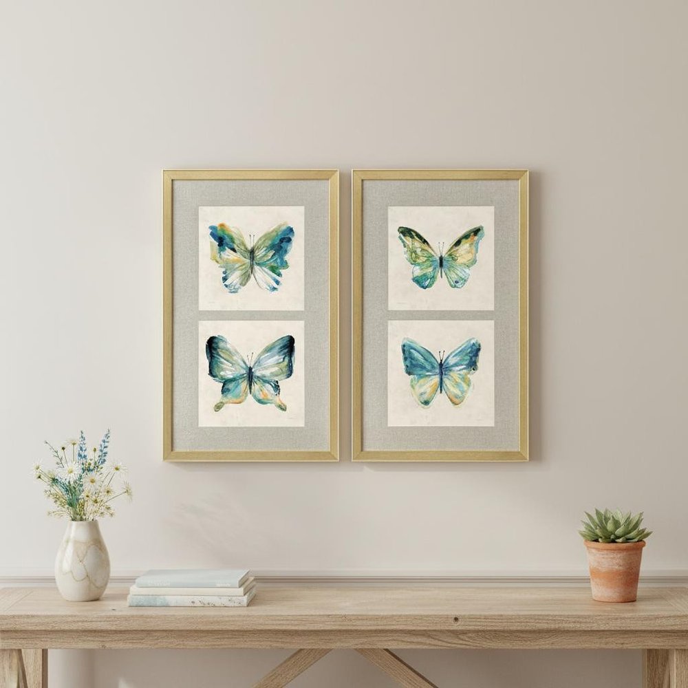 Set Of Two Watery Butterfly Gold Framed Wall Art HomeRoots