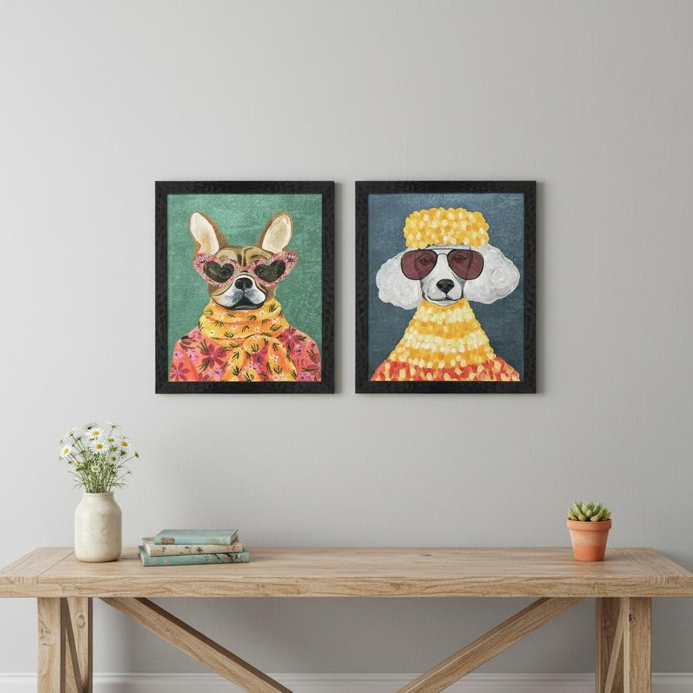 Set Of Two Whimsy Dog II Black Framed Wall Art HomeRoots