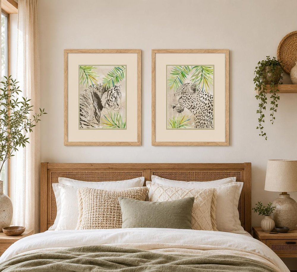 Set Of Two Boho Jungle Cat Brown Framed Wall Art HomeRoots