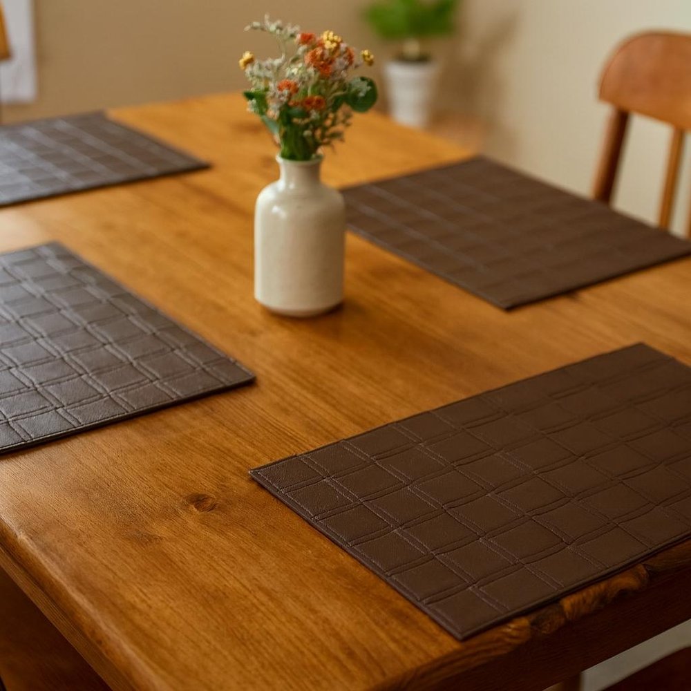 18" Set of Four Espresso Basketweave Faux Leather Placemats HomeRoots