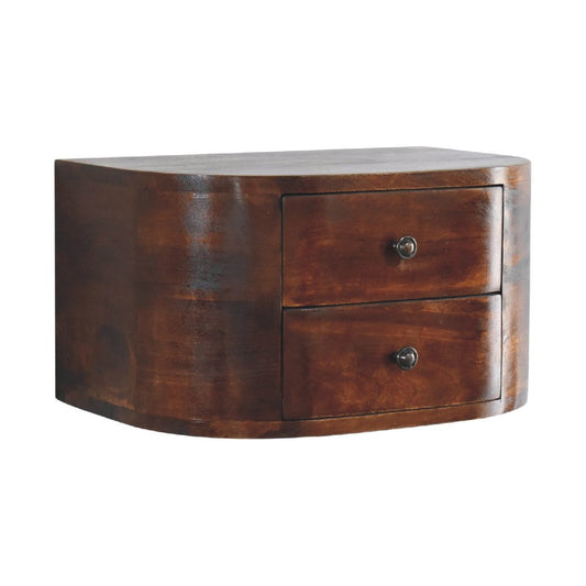 18" Brown Solid Wood Round Two Drawer Floating Nightstand HomeRoots