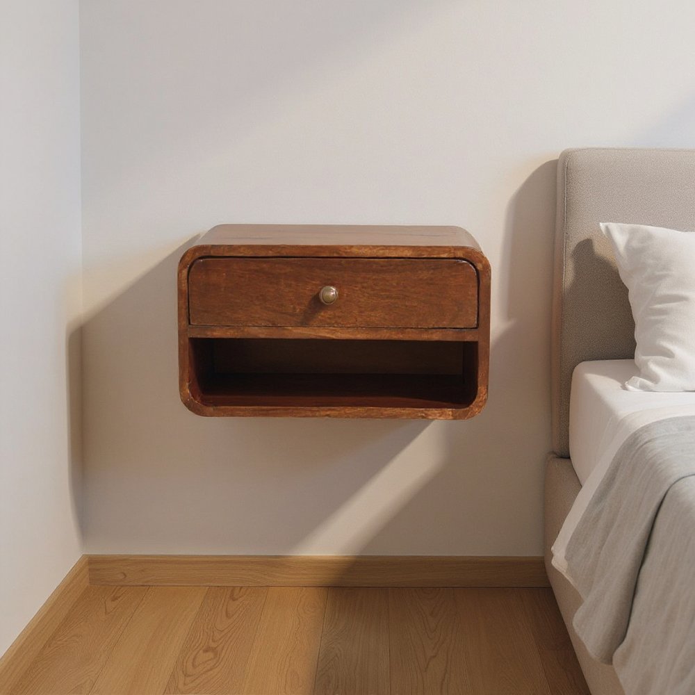 18" Brown Solid Wood One Drawer Floating Nightstand HomeRoots