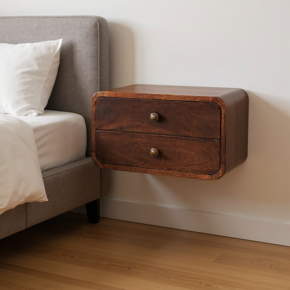 18" Brown Solid Wood Two Drawer Floating Nightstand HomeRoots