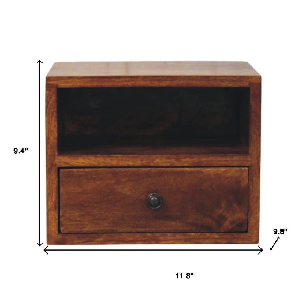 12" Chestnut Solid Wood Square One Drawer Floating Nightstand HomeRoots