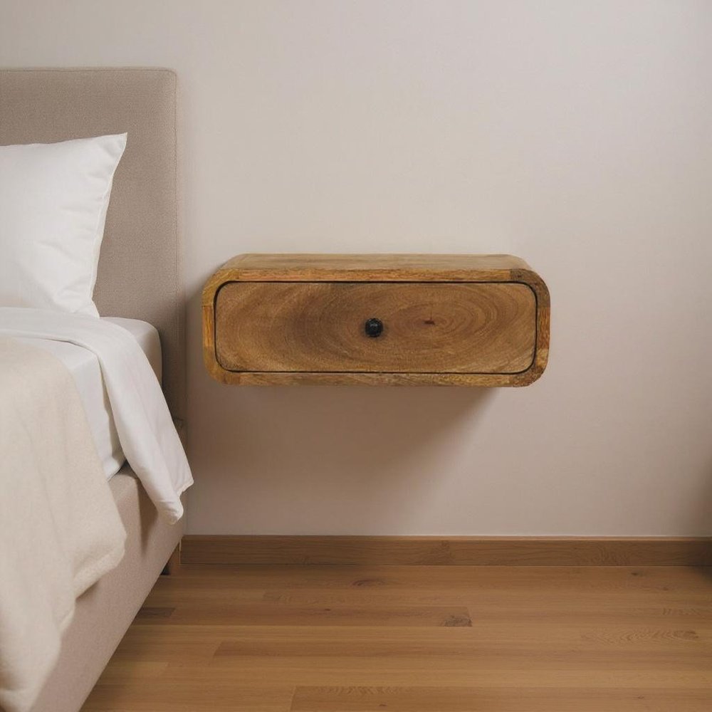 18" Oak Solid Wood Oval One Drawer Floating Nightstand HomeRoots