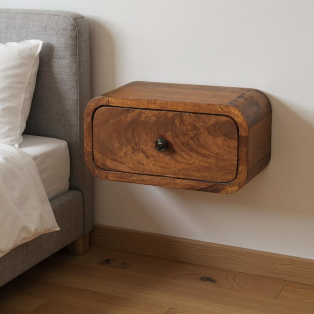 12" Chestnut Solid Wood One Drawer Floating Nightstand HomeRoots