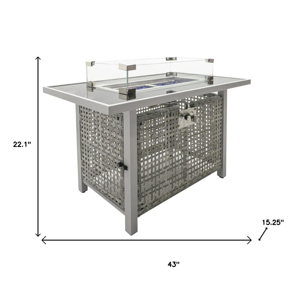 60000 BTU 45" Gray And Black Steel And Wicker Propane Fire Pit Table With Cover HomeRoots