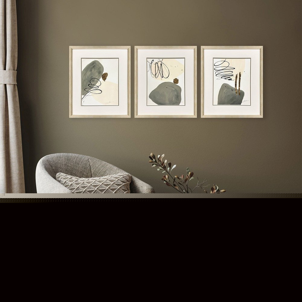 Set Of Three Rock Garden Gold Framed Wall Art HomeRoots