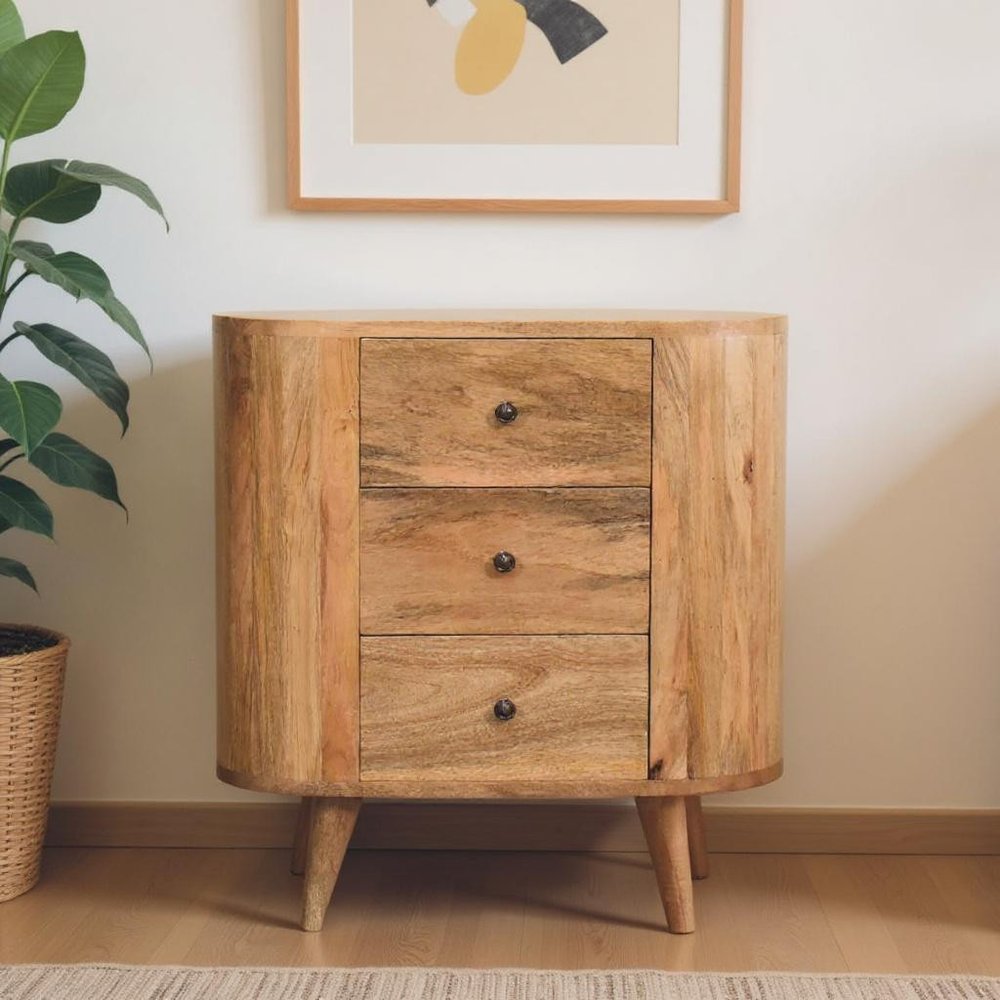 26" Oak Solid Wood Oval Accent Cabinet With Three Drawers HomeRoots