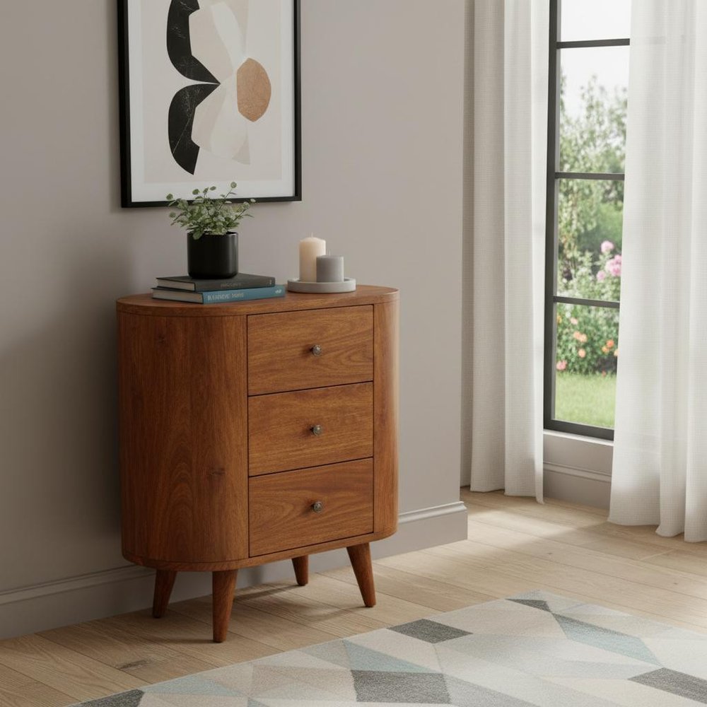 26" Chestnut Solid Wood Accent Cabinet With Two Doors And Three Drawers - FurniFindUSA