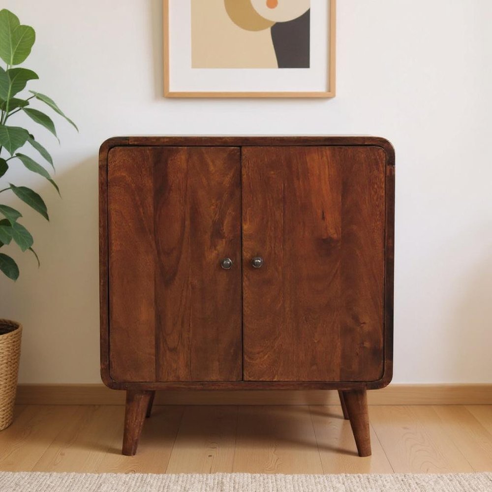 26" Brown Solid Wood Accent Cabinet With Two Doors HomeRoots