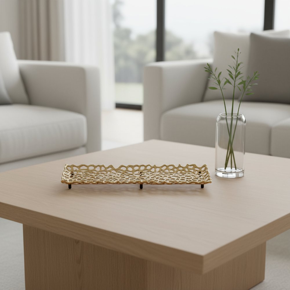 28" Gold Metal Abstract Coral Tray HomeRoots