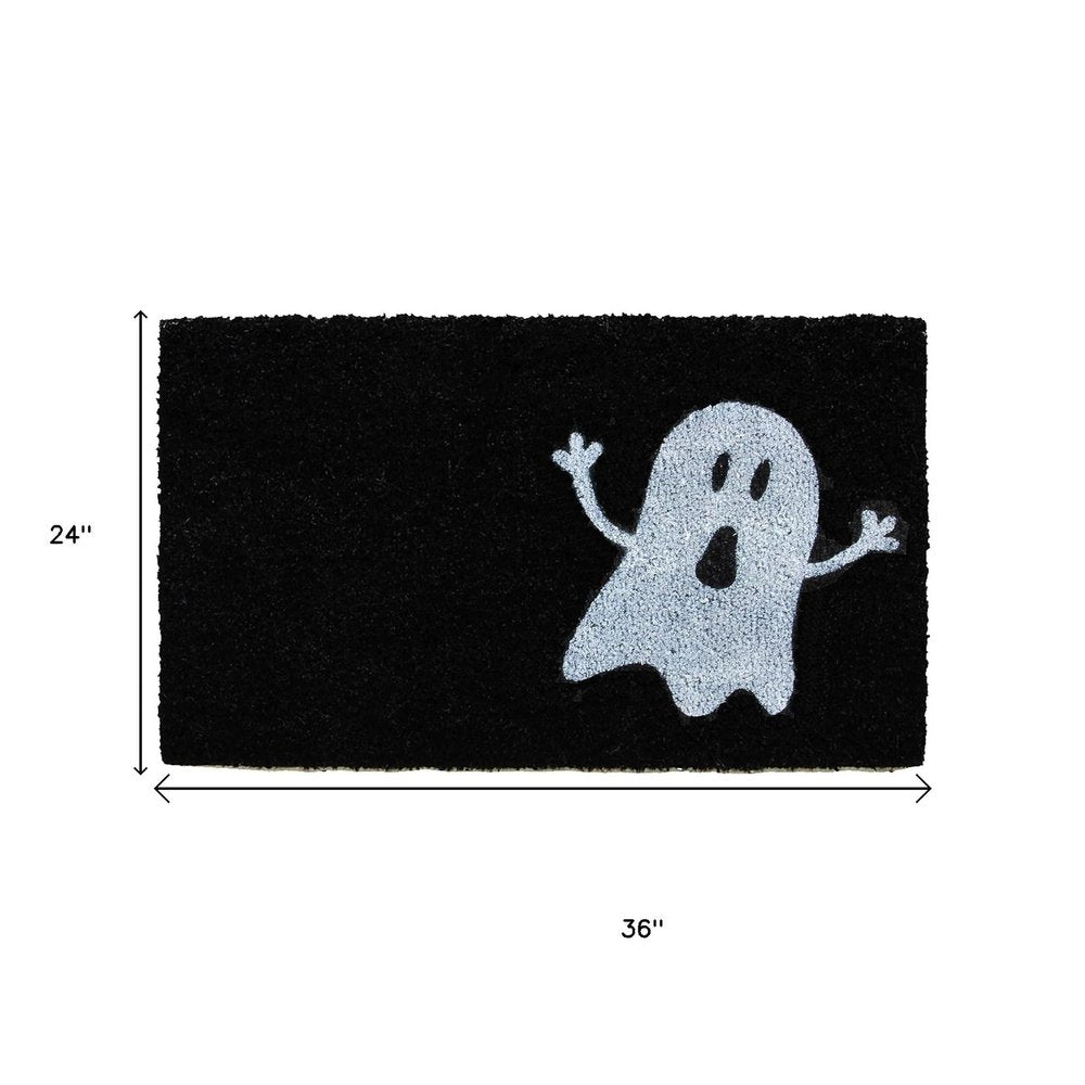 24" X 36" Black And White Halloween Ghost Outdoor Coir Door Mat