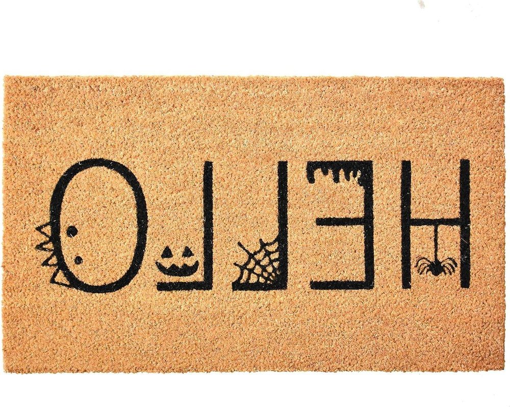 24" X 36" Black And Natural Halloween Outdoor Coir Door Mat HomeRoots