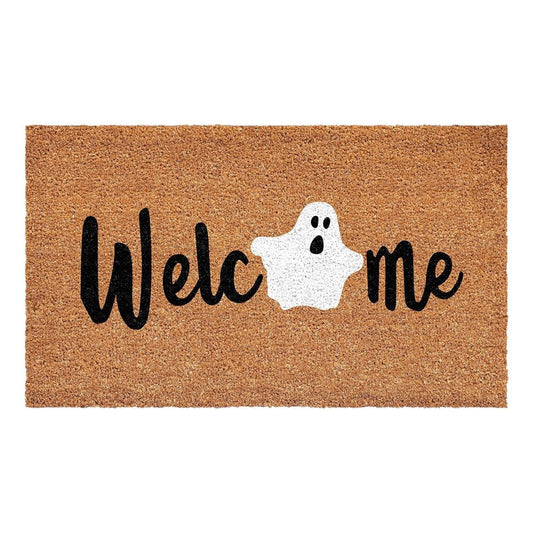 24" X 36" Black Natural And White Halloween Welcome Outdoor Coir Door Mat