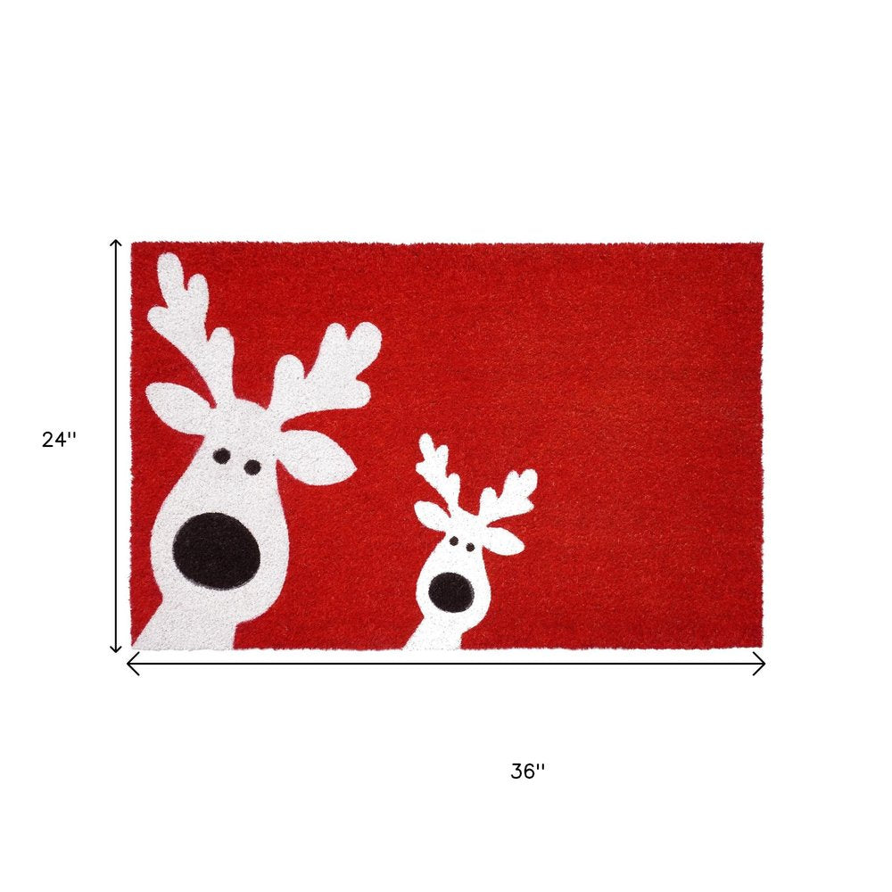 24" X 36" Red White And Black Christmas Reindeer Outdoor Coir Door Mat HomeRoots