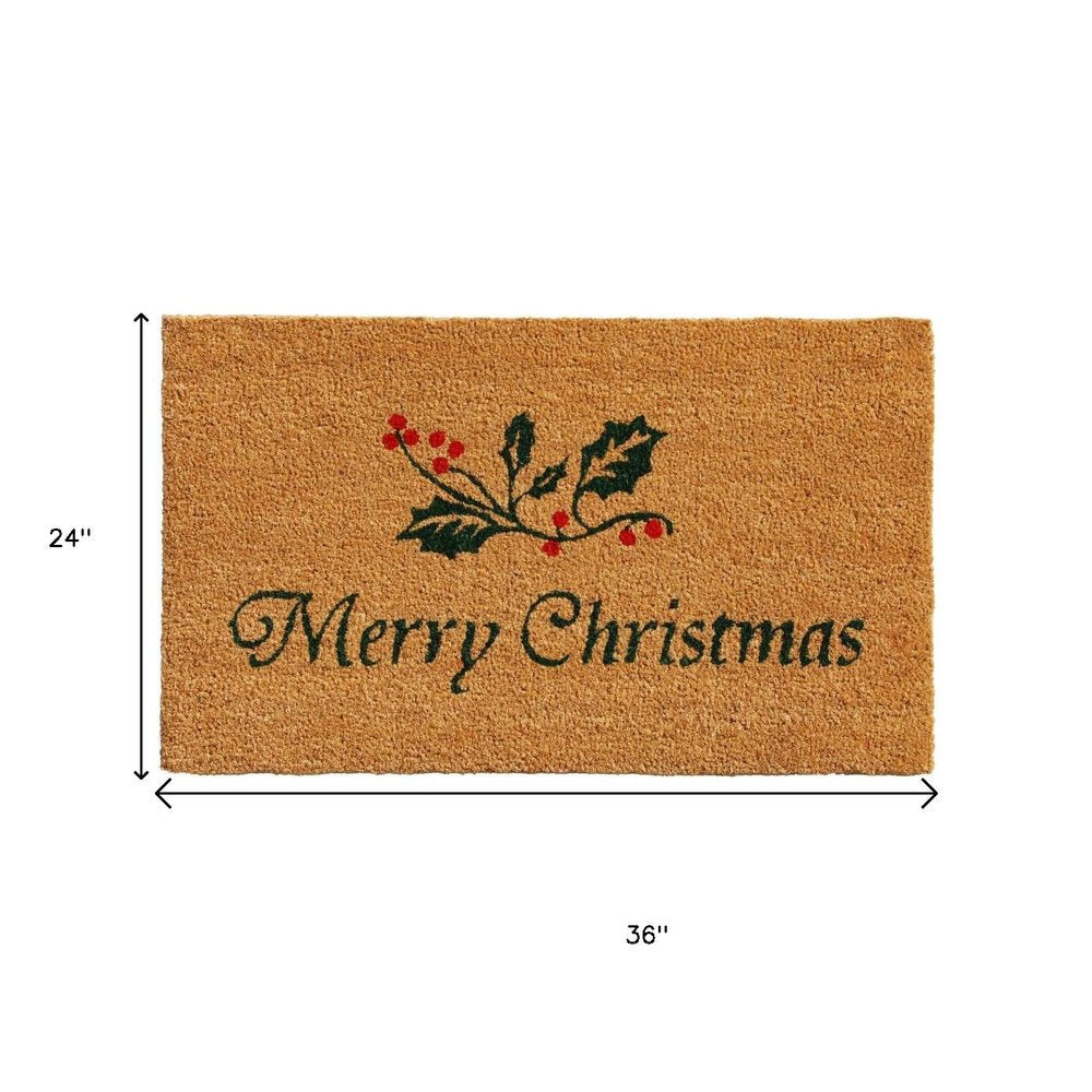 17" X 29" Brown And Dark Green Christmas Merry Christmas Outdoor Coir Door Mat HomeRoots
