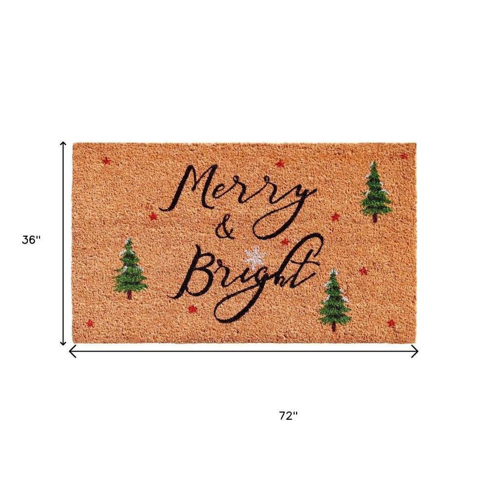 17" X 29" Brown Black And Green Christmas Merry and Bright Outdoor Coir Door Mat HomeRoots